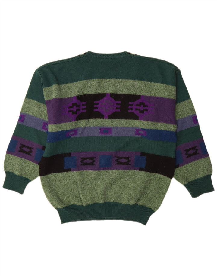 Baffo Herre V-hals sweater IT 52 Stor grøn geometrisk uld