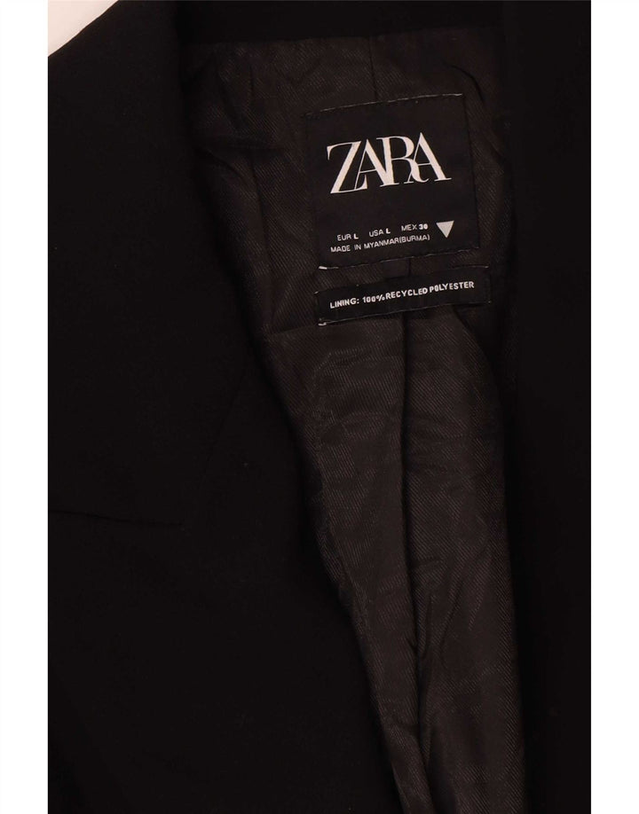 Zara Dame Longline Double Breasted Blazer Jacket UK 16 Large Black
