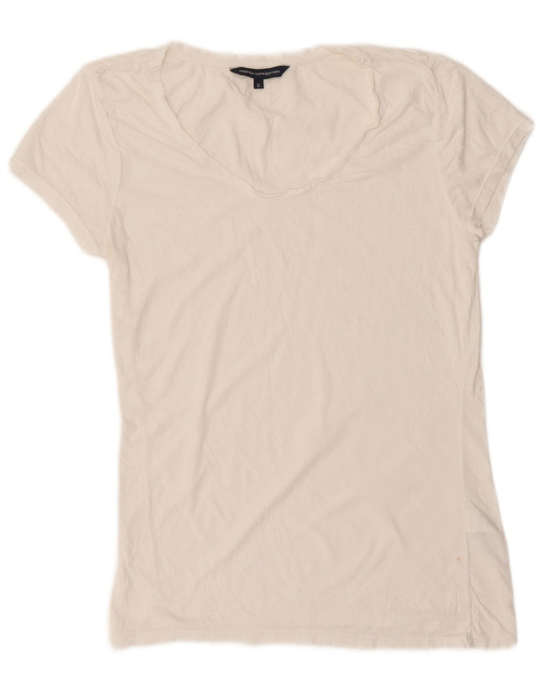 French Connection Dame T-Shirt Top UK 10 Lille Hvid Bomuld