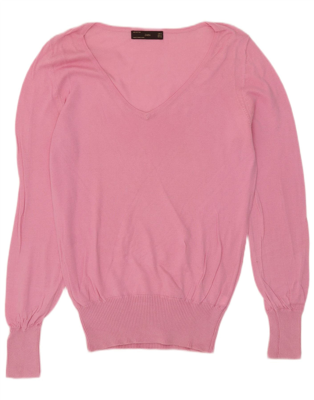 Zara Dame V-hals sweater UK 14 Medium Pink Bomuld
