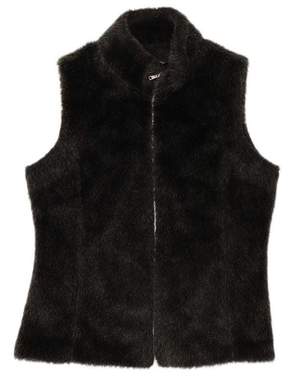 Vintage Dame imiteret Pels Gilet UK 14 Large Black Polyester