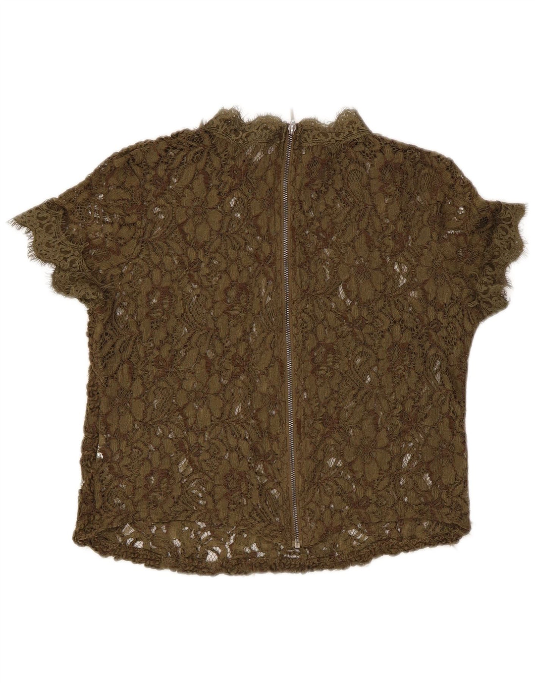 Zara Dame Blonde Gennemsigtig Bluse Top UK 8 Small Khaki