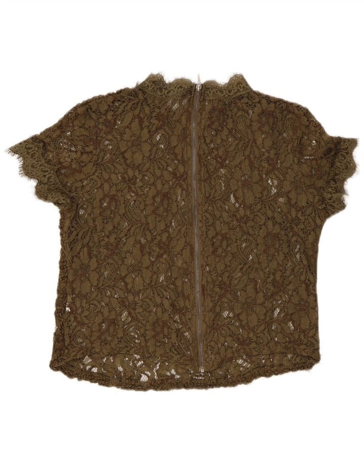 Zara Dame Blonde Gennemsigtig Bluse Top UK 8 Small Khaki