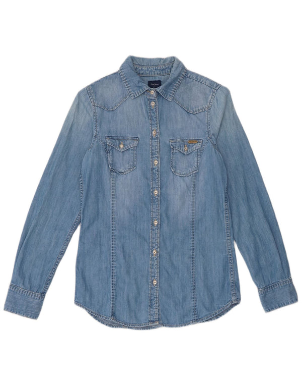 PEPE Jeans Womens Denim Shirt UK 10 Small Blue Cotton