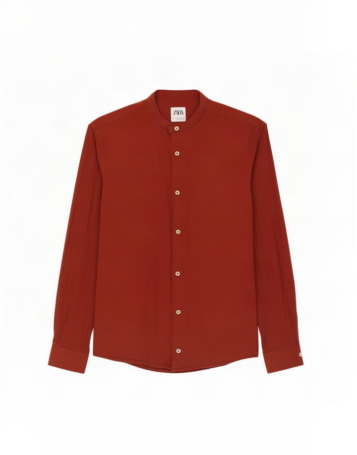 Zara Herre Relaxed Fit skjorte, lille rødbrun