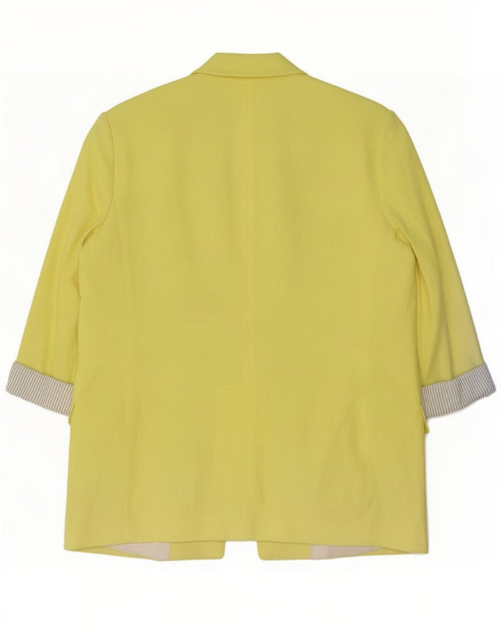 Zara Dame 3/4 ærmet åben blazerjakke UK 16 Large Yellow Acetate