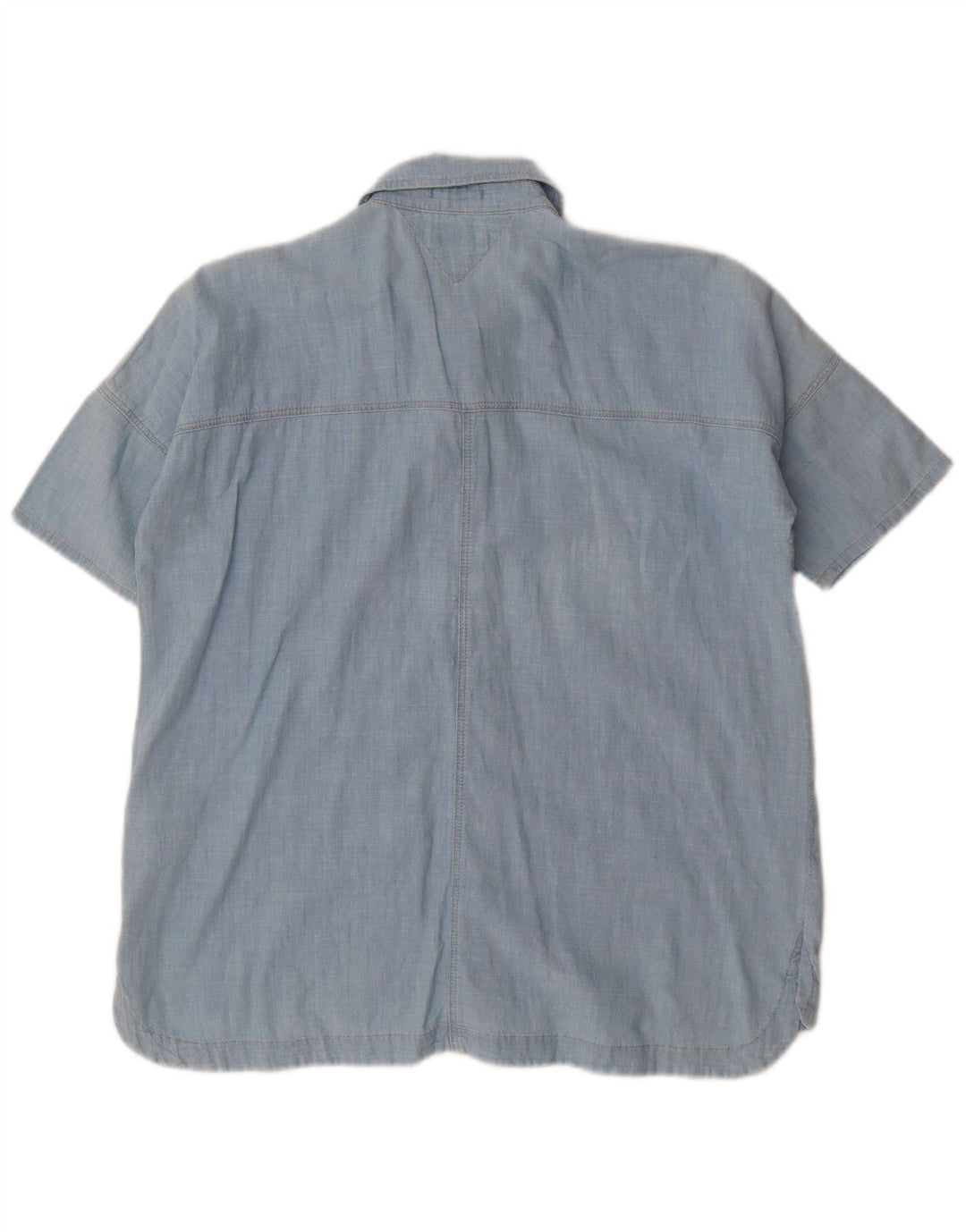 TOMMY HILFIGER Womens Oversized Short Sleeve Denim Shirt UK 10 Small Blue