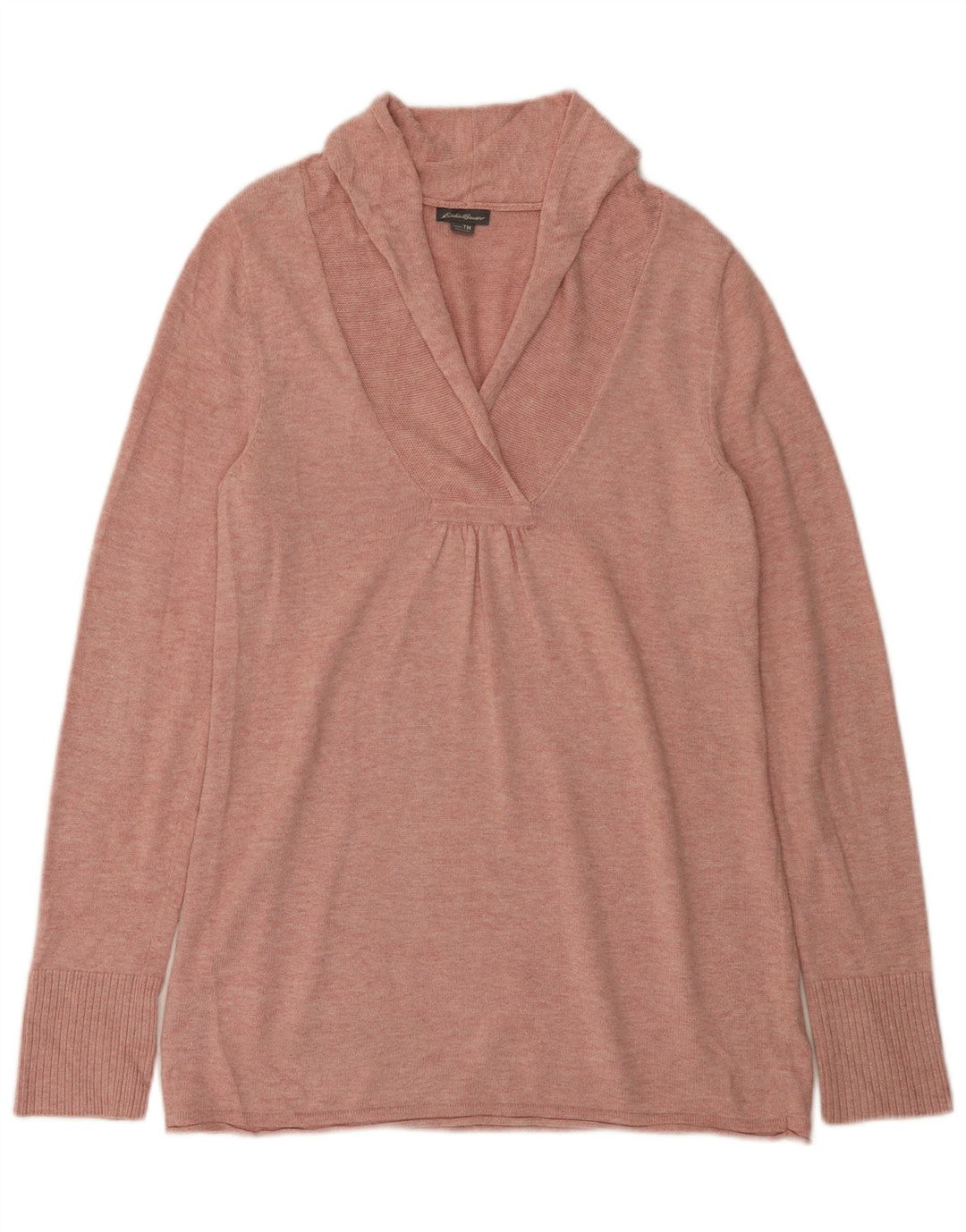Eddie Bauer Dame Shawl Neck Jumper Sweater UK 12 Medium Pink Bomuld