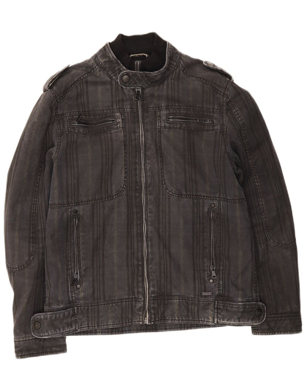 Zara Herre Militær Denim Jakke UK 40 Large Grå Bomuld