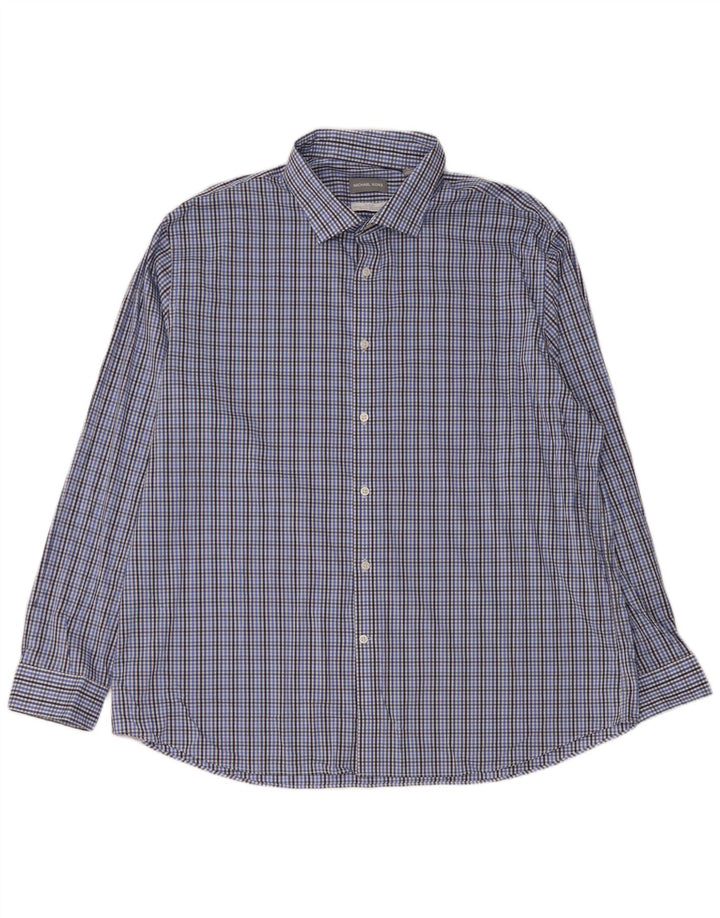 MICHAEL KORS Herre Slim Fit skjorte str. 18 1/2 2XL blå ternet bomuld