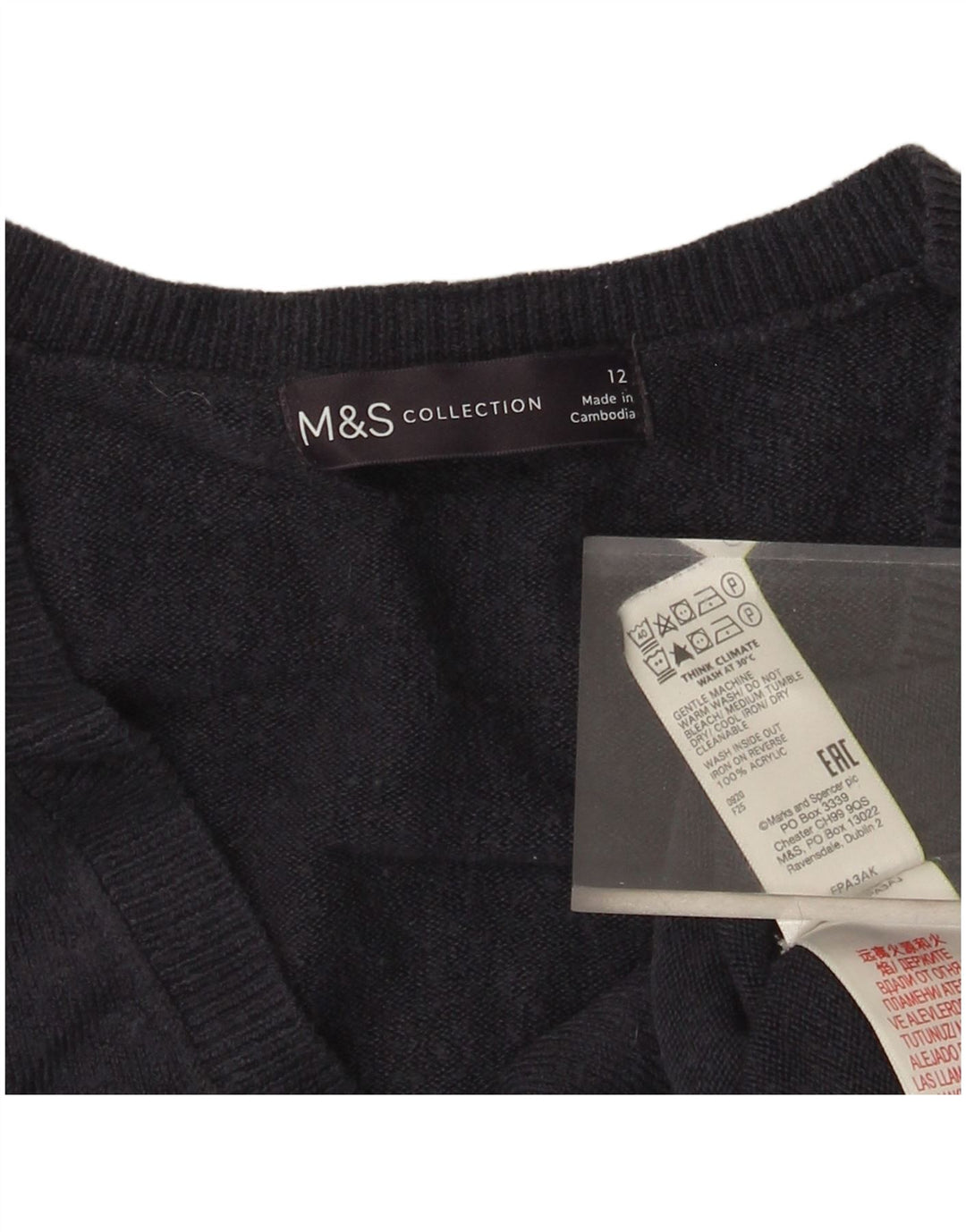 Marks & Spencer Dame V-hals sweater UK 12 Medium Navy Blue