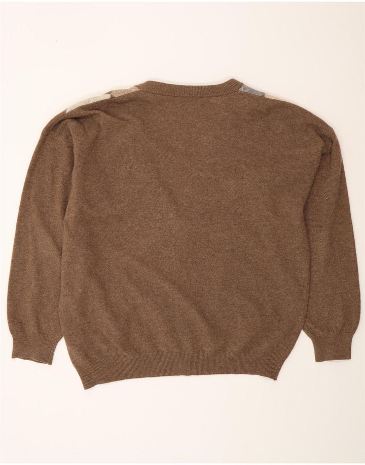 MONELLO Herre cardigan sweater IT 52 Stor brun Argyle/Diamant uld