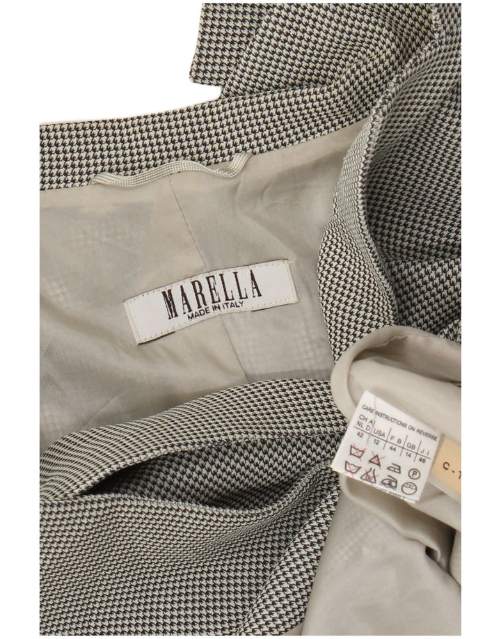 Marella Dame 3-knaps blazerjakke UK 14 Large White Houndstooth Viscose