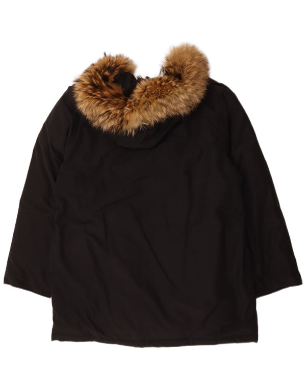 Rifle Herre Hætte Polstret Frakke UK 42 XL Sort Bomuld