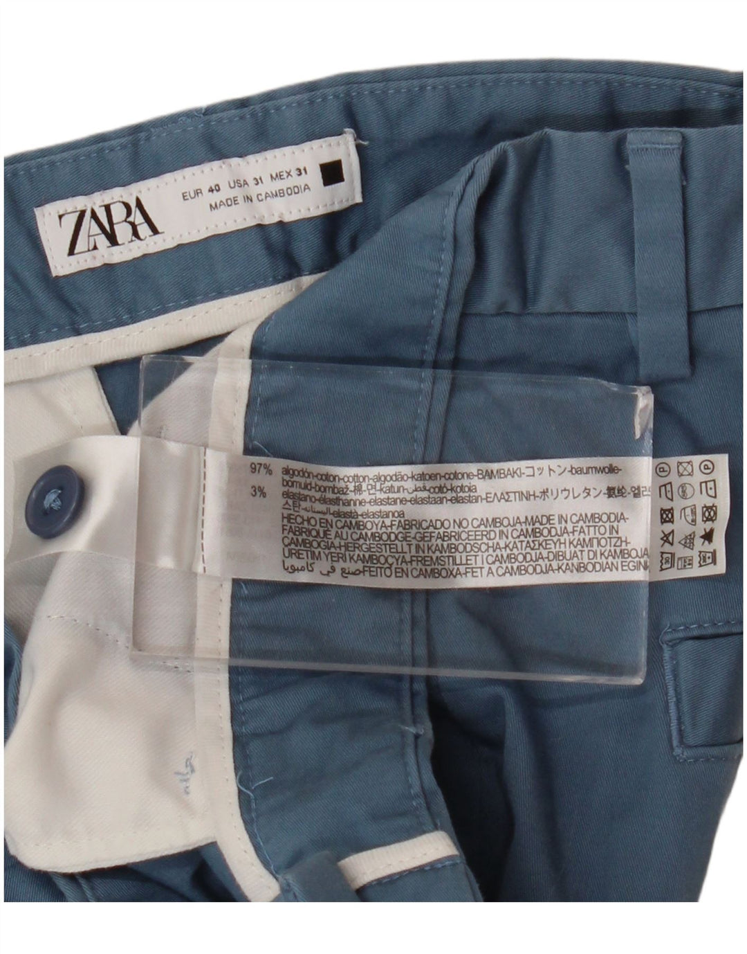 Zara Herre Chino Shorts EU 40 Medium W31 Blå Bomuld