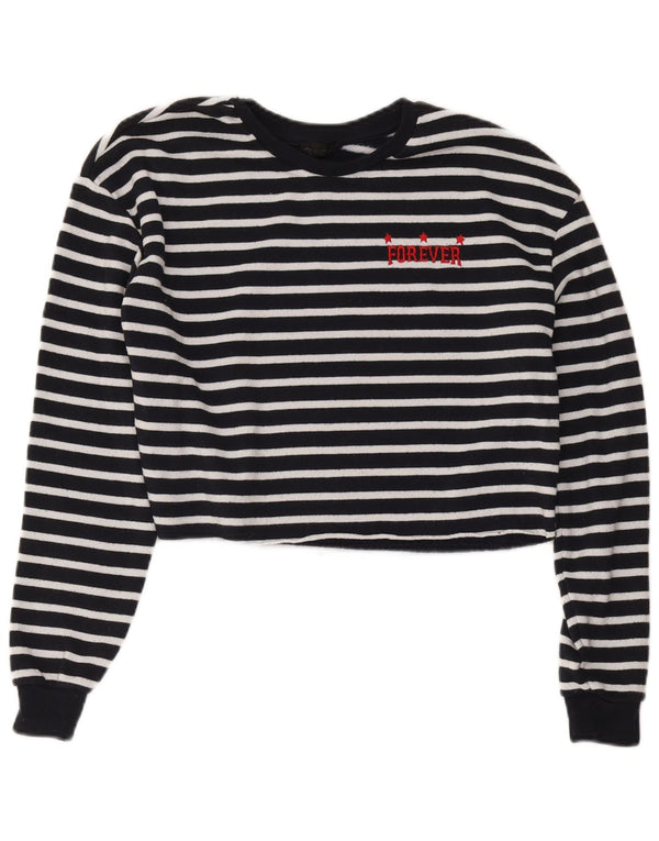 Topshop Womens Crop Oversized Top Langærmet UK 6 XS Marineblå Stribet