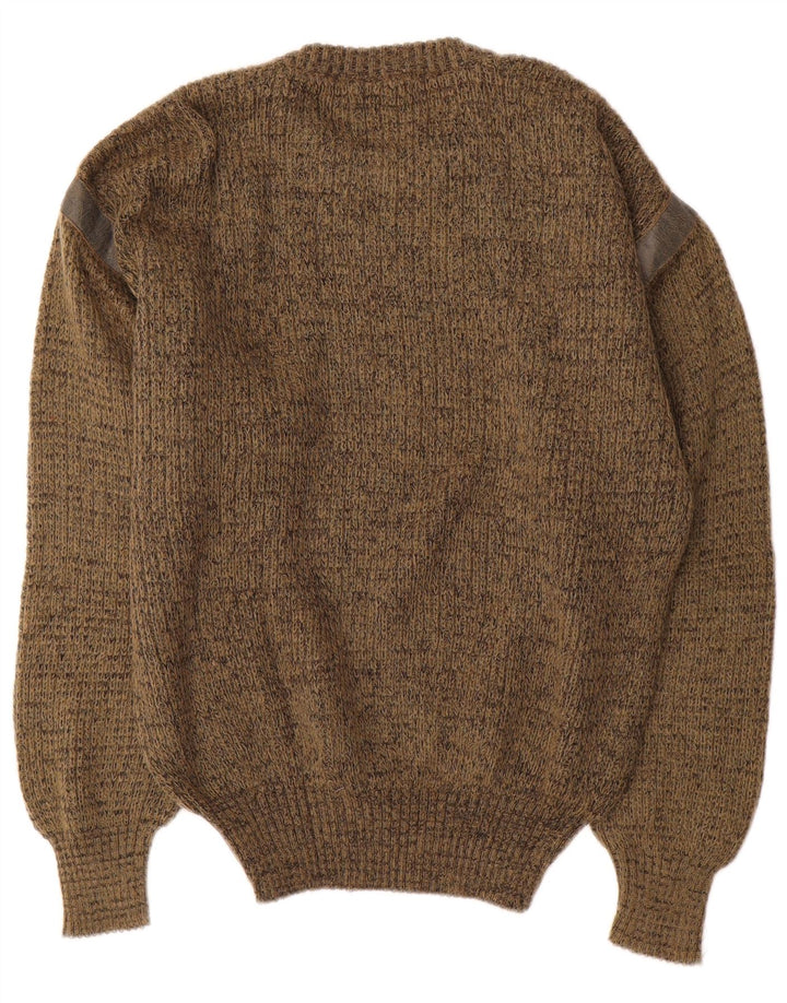 Vintage trøje med rund hals til mænd Medium Khaki Flecked