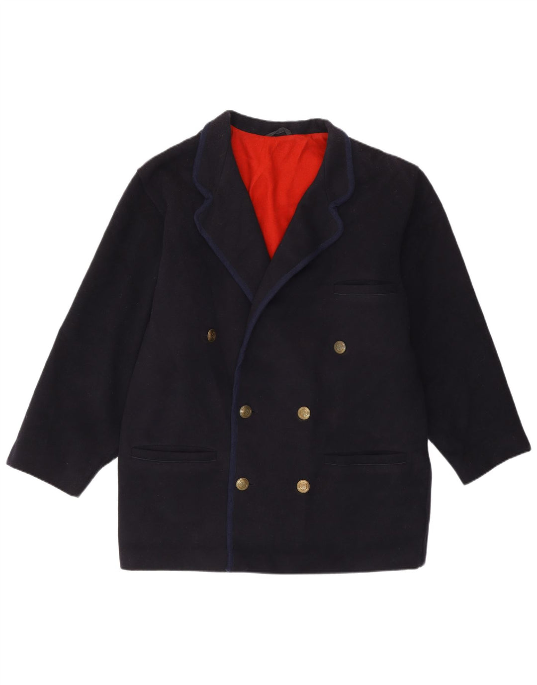 Vintage herre Regular Fit Dobbeltradet frakke IT 46 Lille marineblå uld
