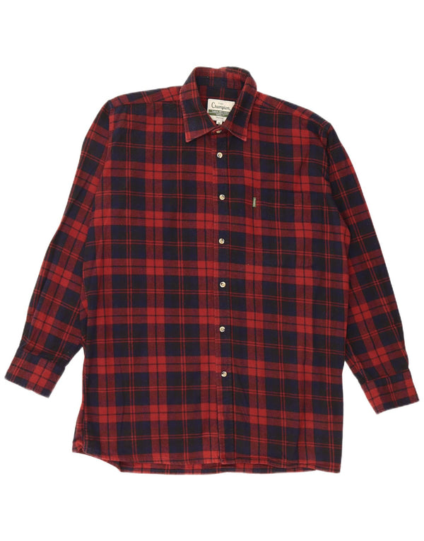 VINTAGE Herre Comfort Fit Flanelskjorte Medium Bourgogne ternet bomuld