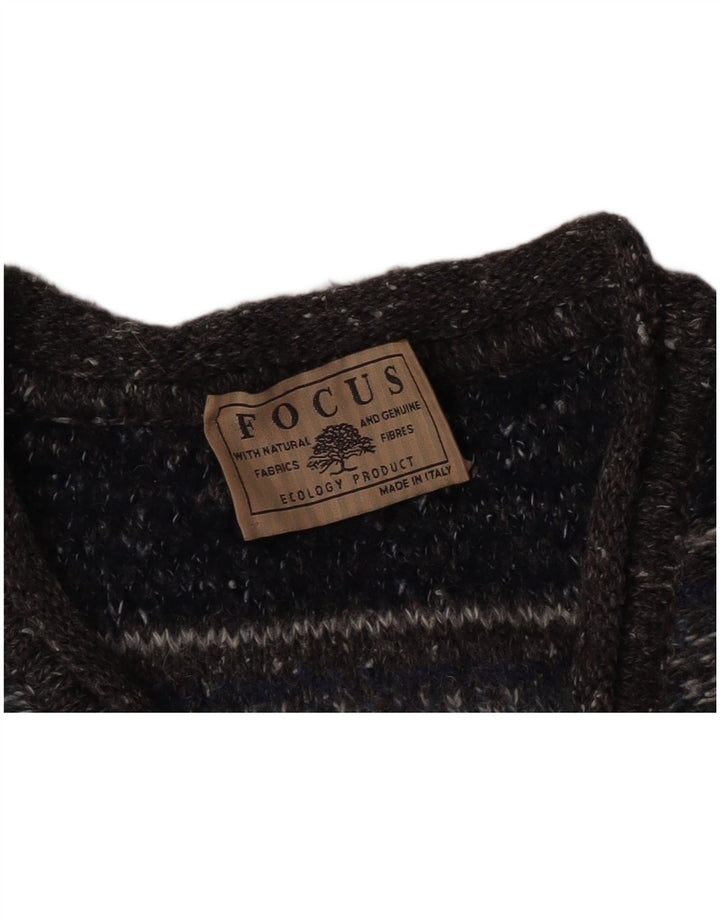 Vintage herre V-hals sweater mellem grå stribet