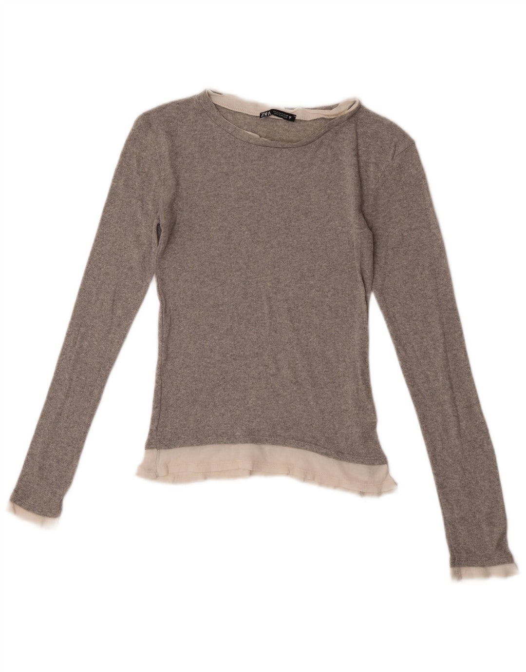 Zara Dame Top Langærmet UK 8 Small Grey Colourblock Polyester
