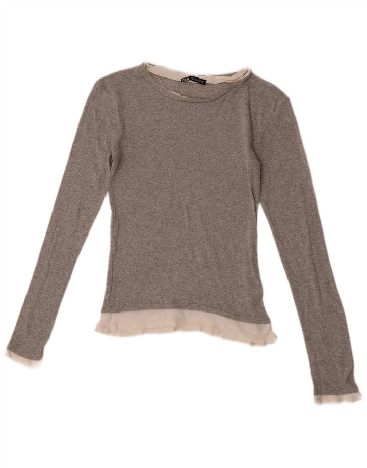 Zara Dame Top Langærmet UK 8 Small Grey Colourblock Polyester