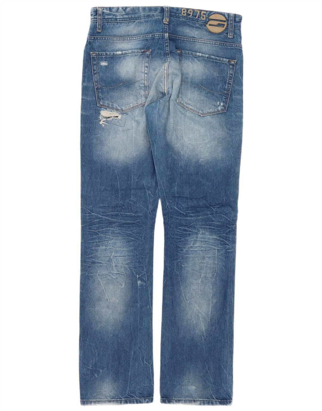 Jack & Jones Herre Distressed Straight Jeans W32 L34 Blå Patchwork Bomuld
