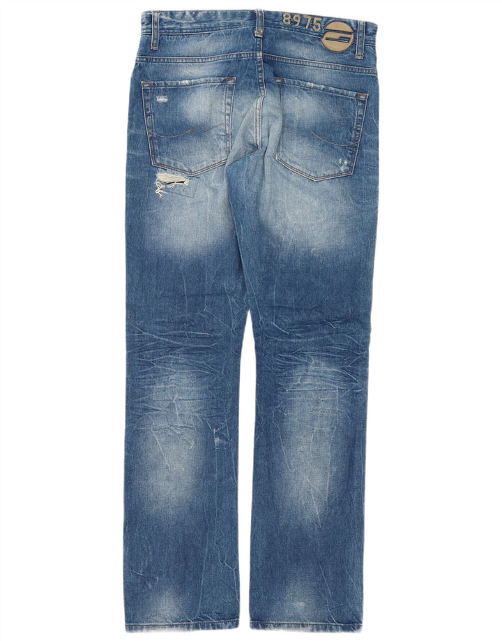 Jack & Jones Herre Distressed Straight Jeans W32 L34 Blå Patchwork Bomuld