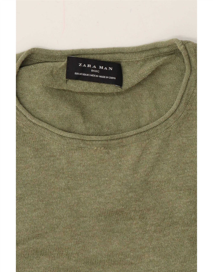 Zara Herre sweater med rund hals, mellemgrøn