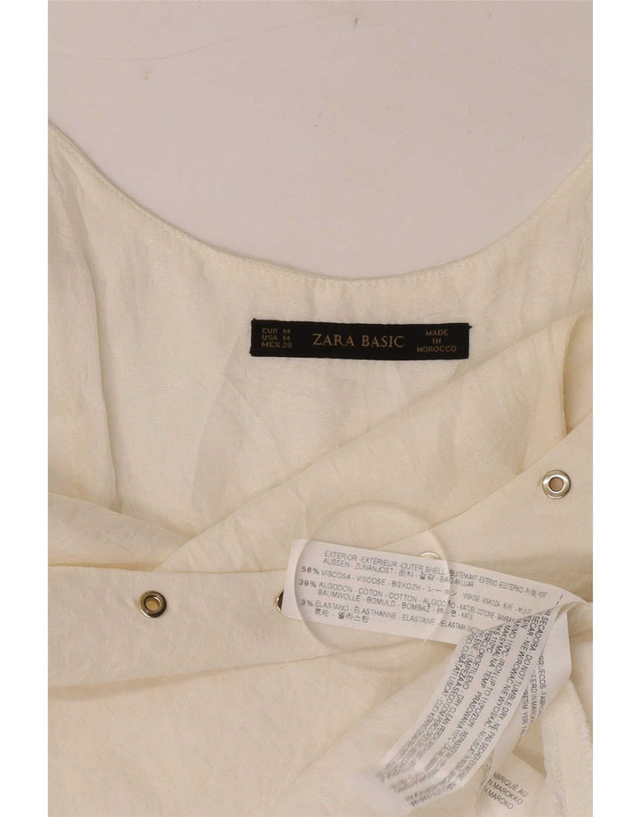 Zara Dame Ærmeløs A-Line Kjole UK 12 Medium White Viscose