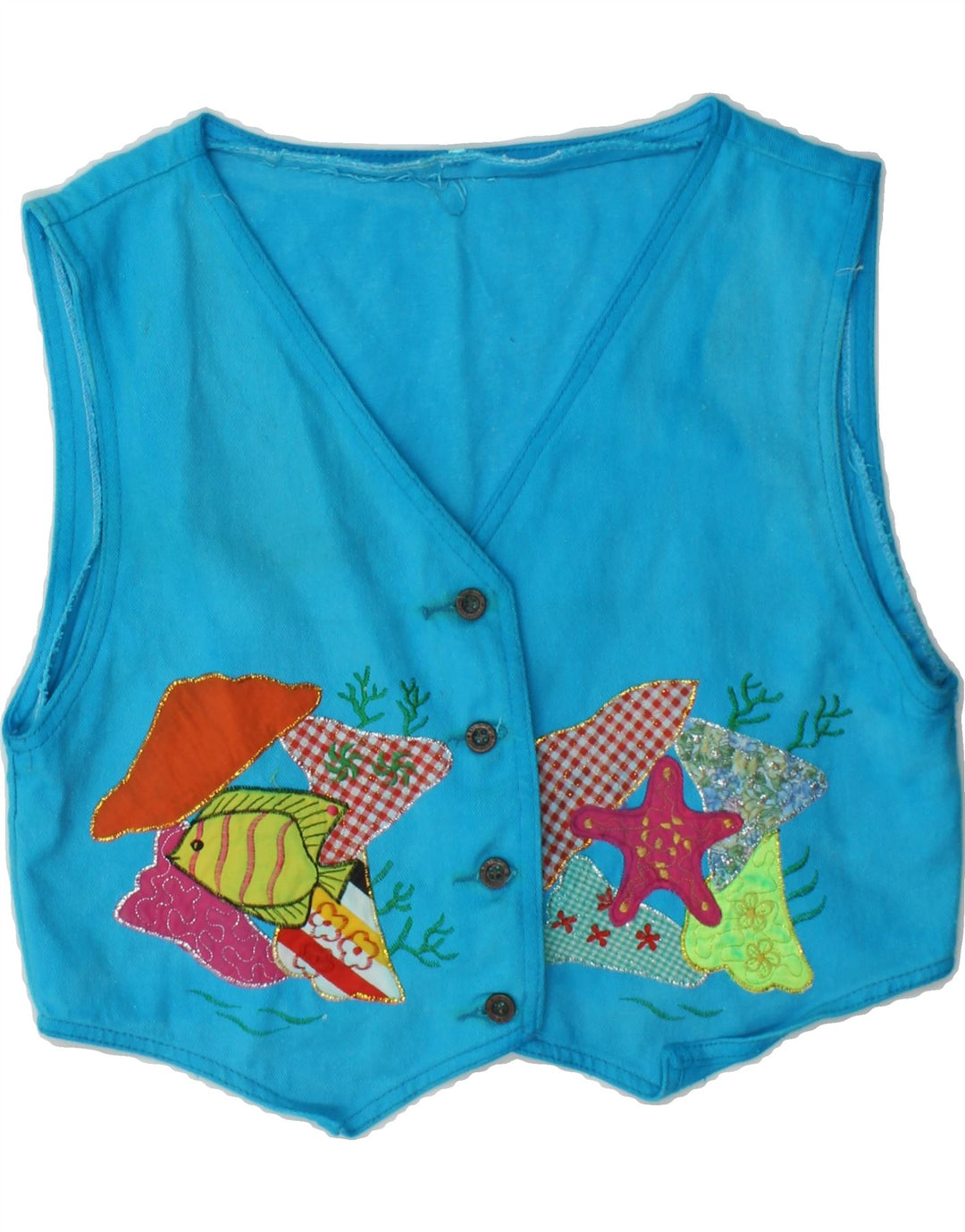 VINTAGE Womens Abstract Pattern Waistcoat UK 18 XL Blue Vintage Vintage and Second-Hand Vintage from Messina Hembry 