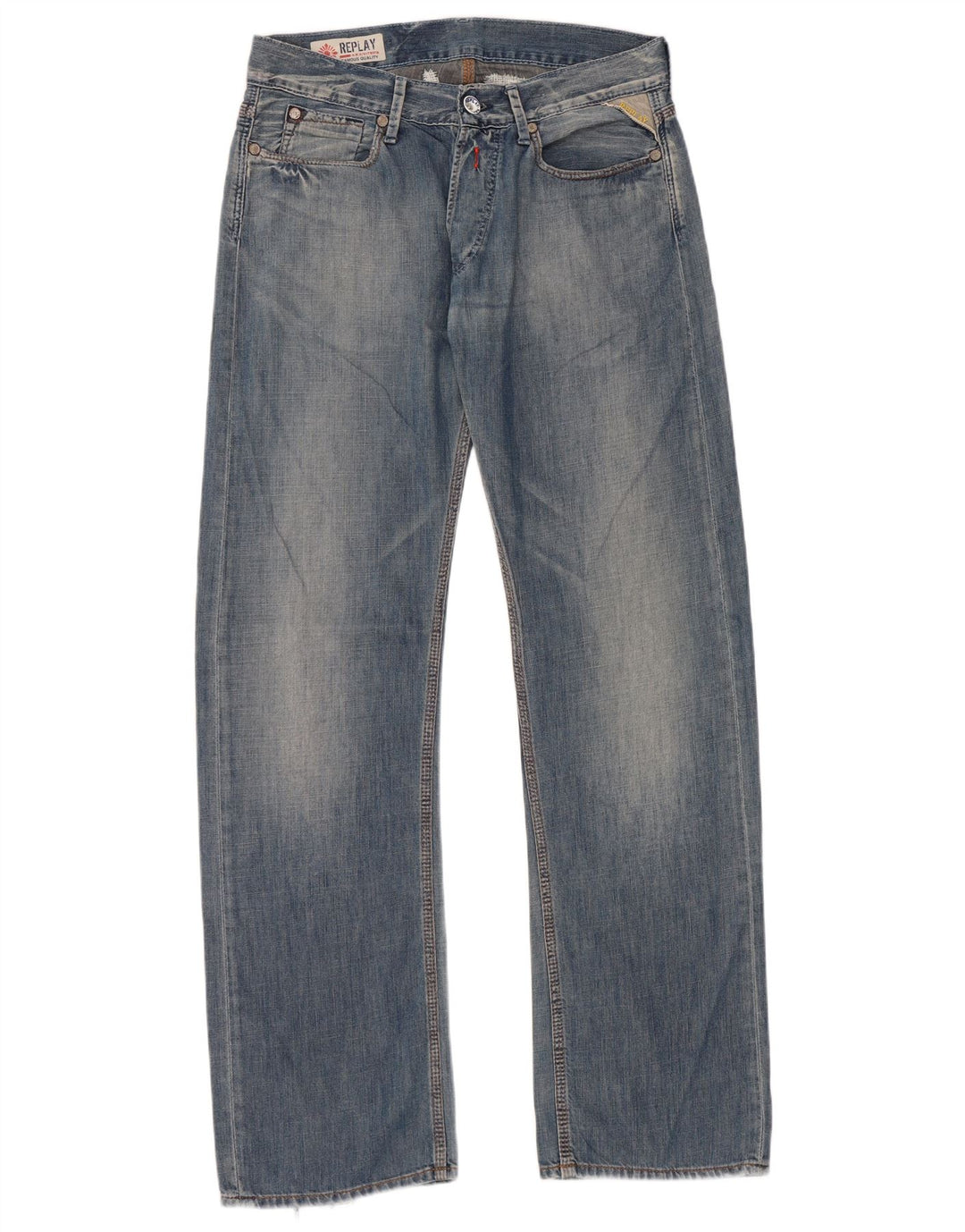 Replay Herre Graphic Straight Jeans W30 L34 Blå Bomuld