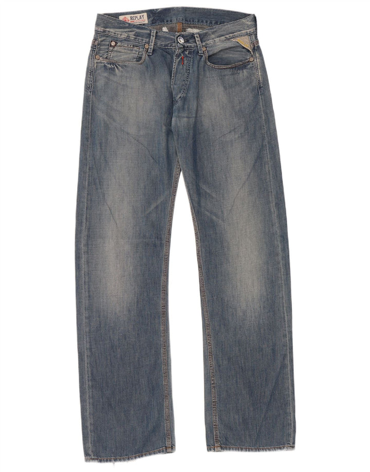 Replay Herre Graphic Straight Jeans W30 L34 Blå Bomuld