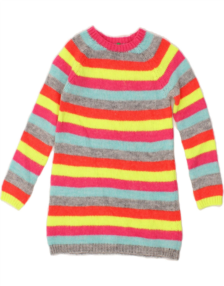 BENETTON Girls Long Sleeve Jumper Dress 7-8 Years Medium Multicoloured Vintage Benetton and Second-Hand Benetton from Messina Hembry 