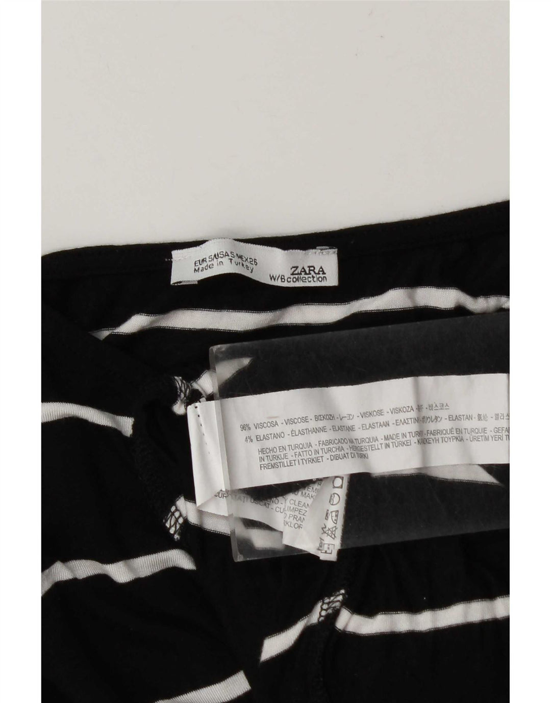 Zara Dame Oversized Top Langærmet UK 10 Lille Sort Stribet Viscose