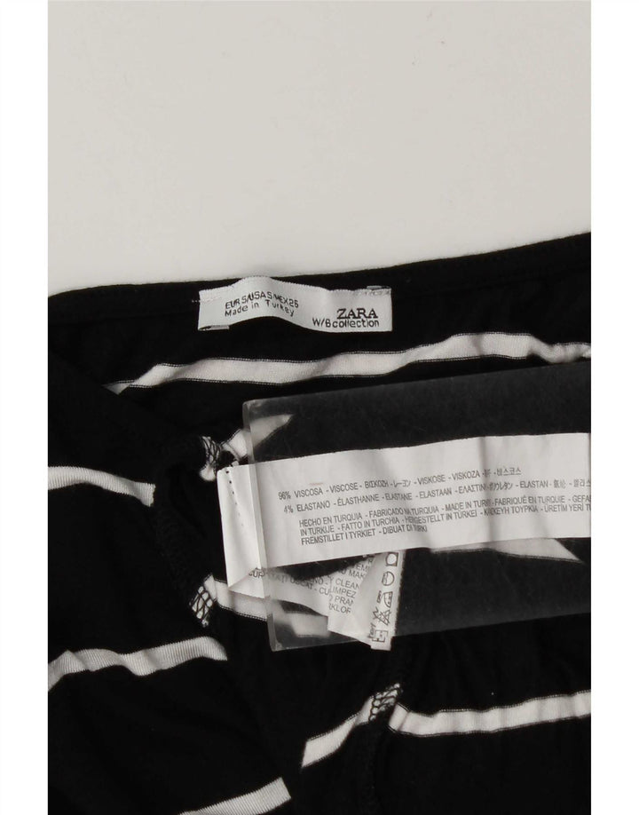 Zara Dame Oversized Top Langærmet UK 10 Lille Sort Stribet Viscose