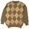Vintage Herre Crew Neck Jumper Sweater UK 40 Medium Khaki Argyle/Diamond