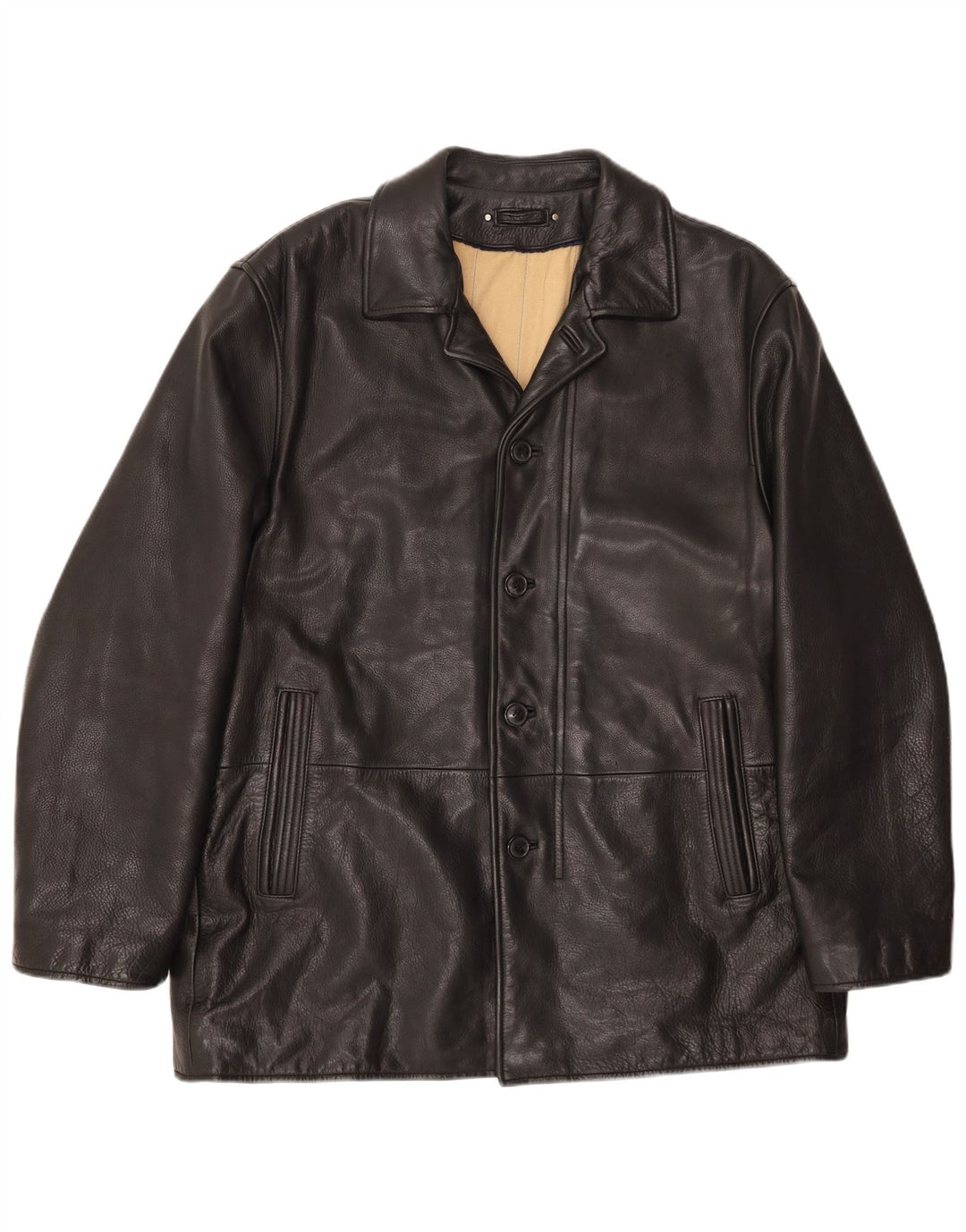 VINTAGE Herre Læderjakke UK 46 3XL Sort Læder