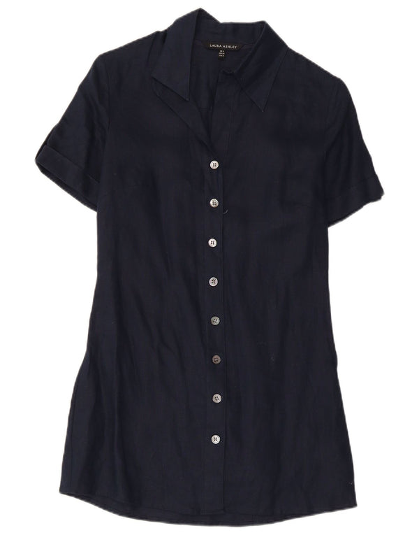 Laura Ashley Kvinder Kortærmet Skjortekjole UK 8 Small Navy Blue Linen