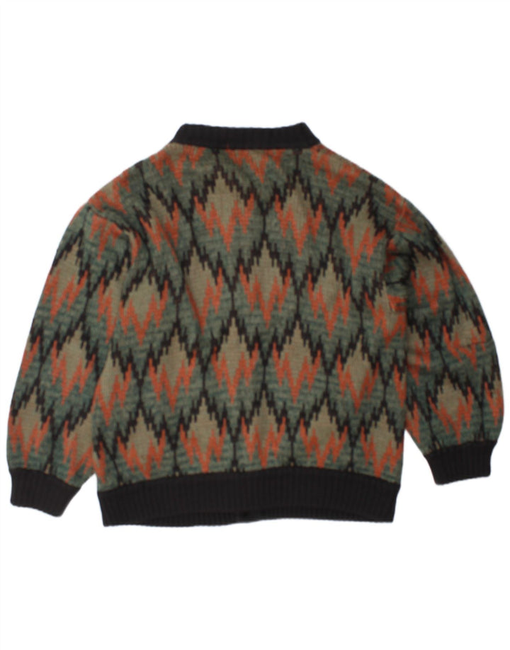 Vintage herre cardigan sweater medium flerfarvet geometrisk