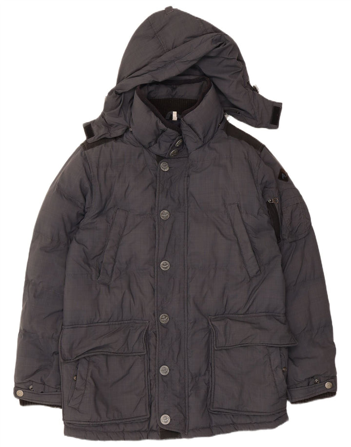 Armani Herre Hooded Polstret Frakke UK 38 Medium Grey Polyamide
