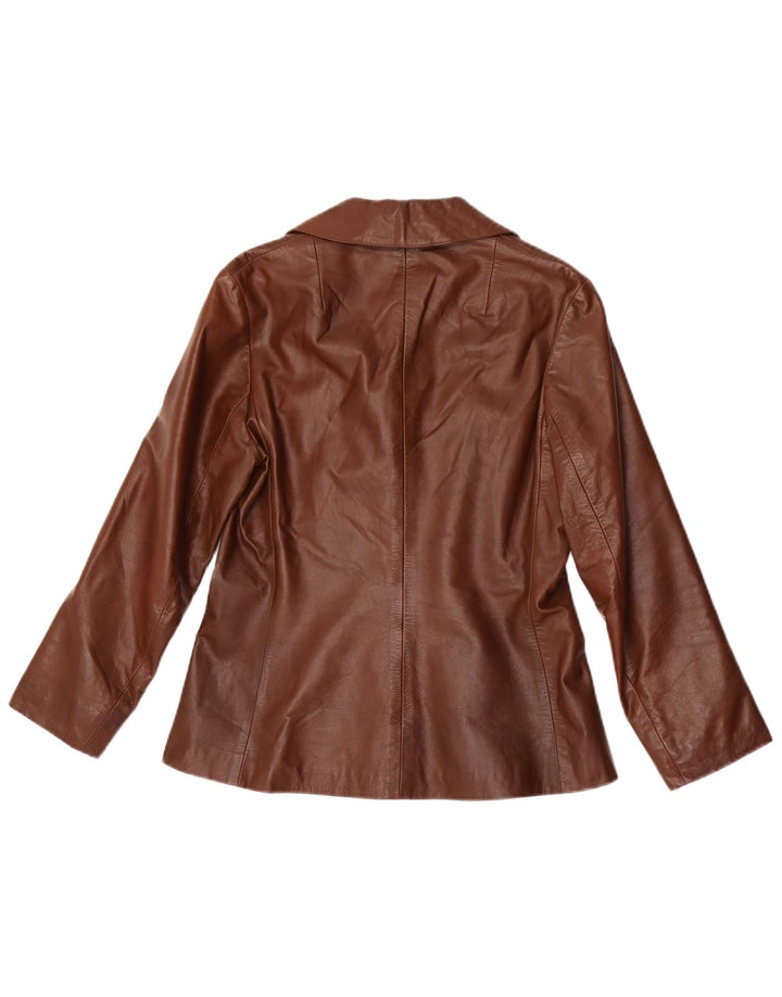 Vintage dame 3-knaps læder blazerjakke UK 12 medium brun