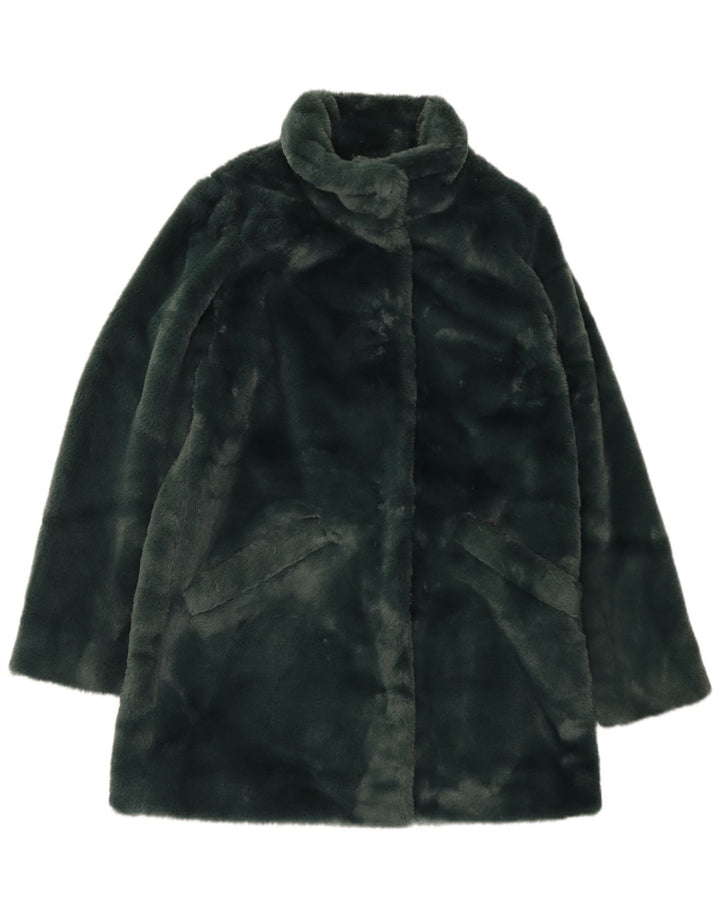 Fat Face Dame Oversized Faux Fur Overcoat UK 10 Small Green Polyester