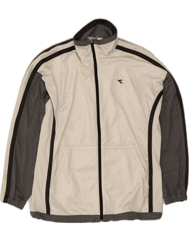 DIADORA Womens Tracksuit Top Jacket UK 14 Large Off White Colourblock Vintage Diadora and Second-Hand Diadora from Messina Hembry 
