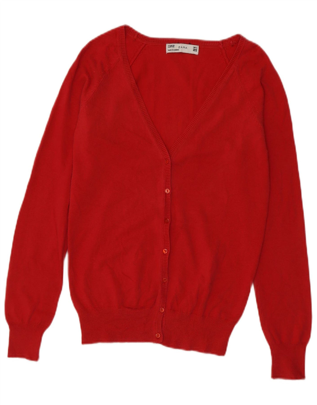 Zara Dame Cardigan Sweater UK 12 Medium Rød Bomuld