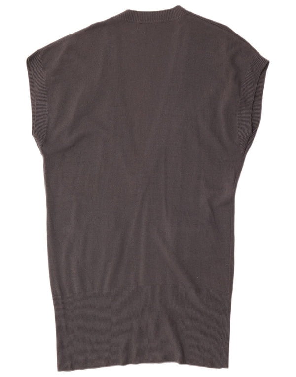 Benetton Dame Ærmeløs Jumper Dress UK 16 Large Grey Lammeuld
