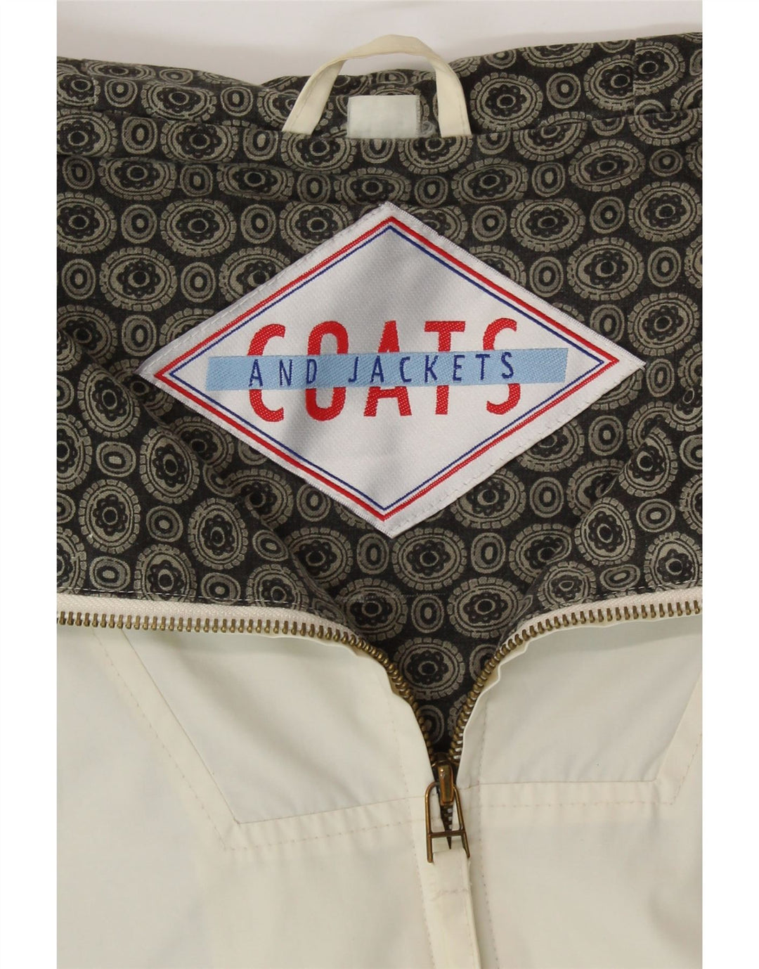 VINTAGE Mens Graphic Hooded Rain Jacket UK 42 XL Off White Polyester