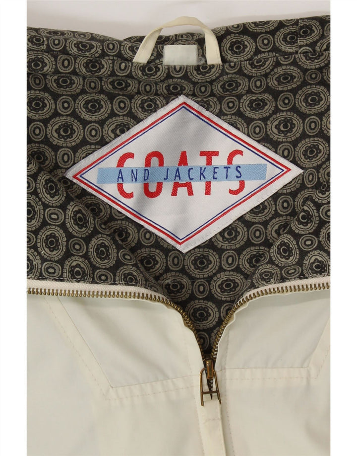 VINTAGE Mens Graphic Hooded Rain Jacket UK 42 XL Off White Polyester