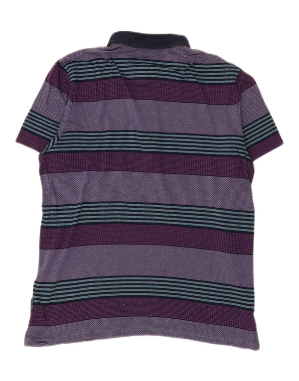 Ted Baker Mens Polo Shirt Size 3 Medium Purple Striped Cotton