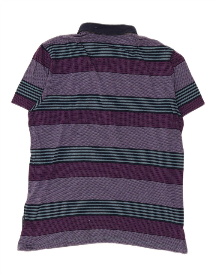 Ted Baker Mens Polo Shirt Size 3 Medium Purple Striped Cotton